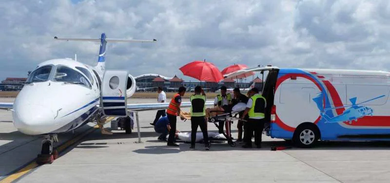 air ambulance service aircraft ready for departure with pax